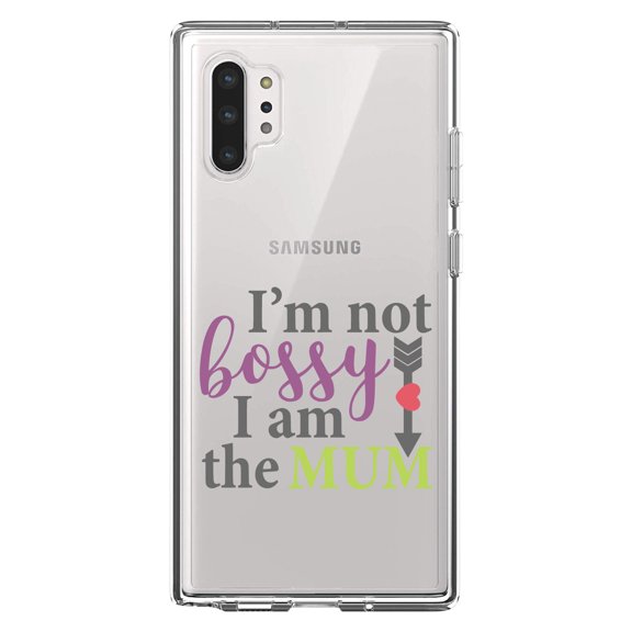 DistinctInk Clear Shockproof Hybrid Case for Galaxy Note 10 PLUS (6.8" Screen) - TPU Bumper Acrylic Back Tempered Glass Screen Protector - I'm Not Bossy I Am The Mum