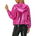 thumbnail image 3 of INSPIRE CHIC Women's Holographic Hooded Shiny Casual Long Sleeve Zipper Metallic Jacket XS Hot Pink, 3 of 5