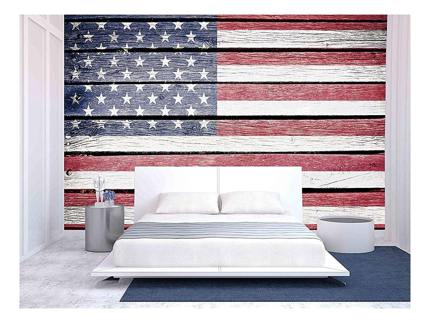 Wall26 Usa, American Flag Painted on Old Wood Plank Background