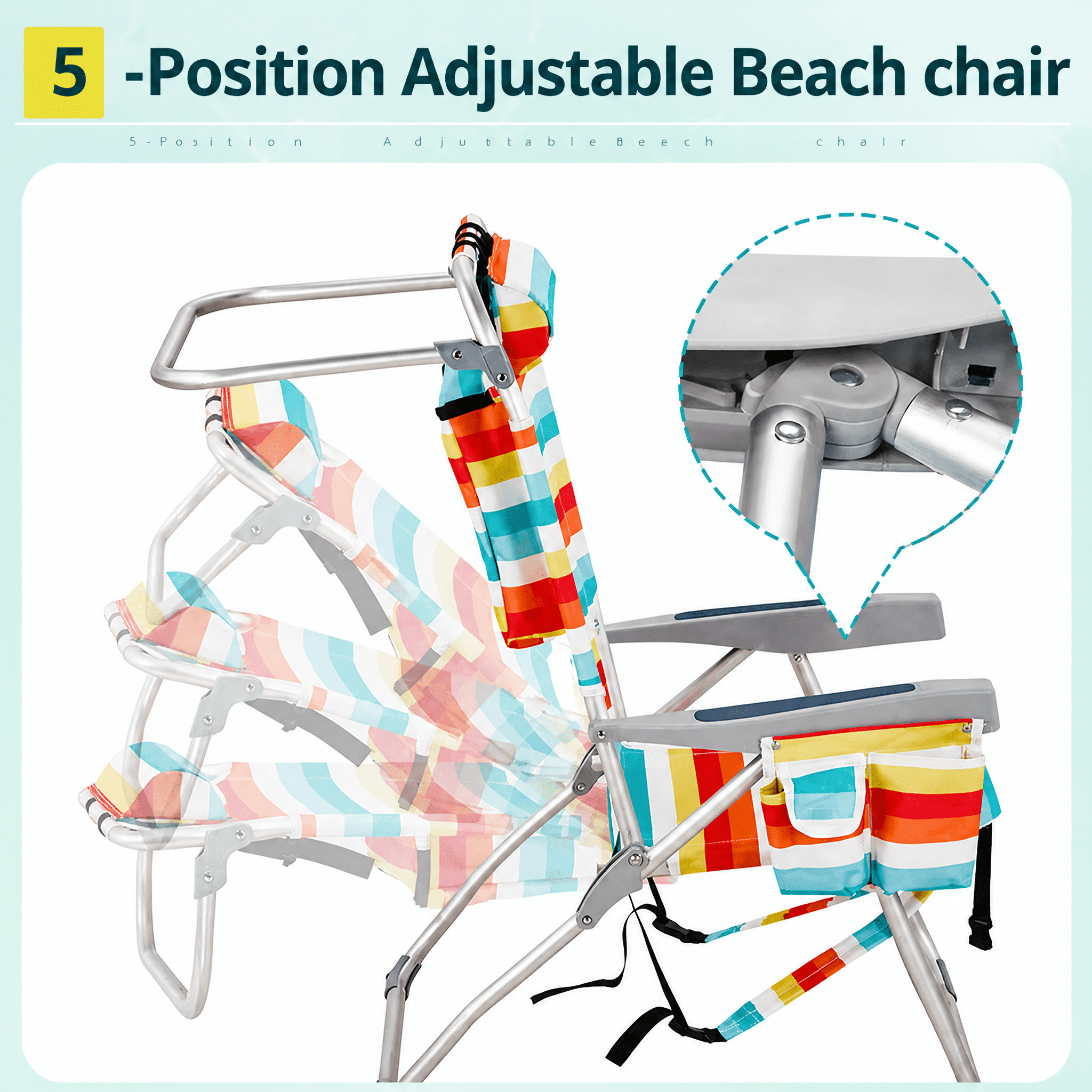 Aluminum Tube Bearing 100kg Beach Chair Rainbow Stripes