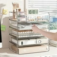 thumbnail image 4 of Desktop File Organizer Stackable Storage Tray Clear Paper Rack Stationery Box Home Office Magazine Book Shelf Transparent Holder, 4 of 6
