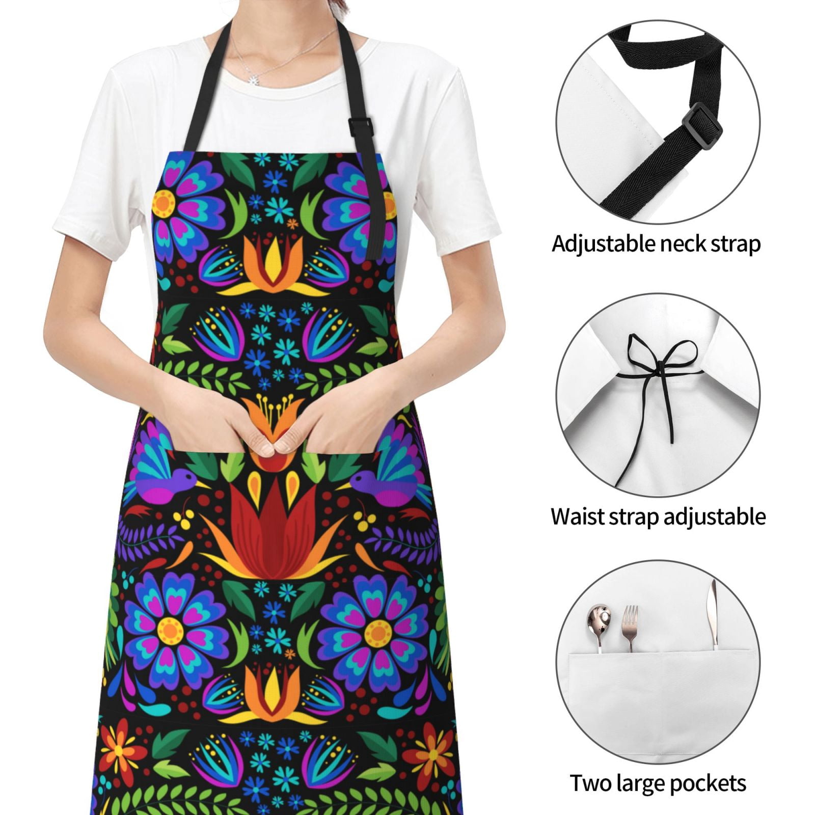 Kdxio Colorful Floral Apron with Pockets Adjustable Kitchen Aprons for Men Women Waterproof Aprons for Cooking,Drawing,Crafting, Baking Household Cleaning