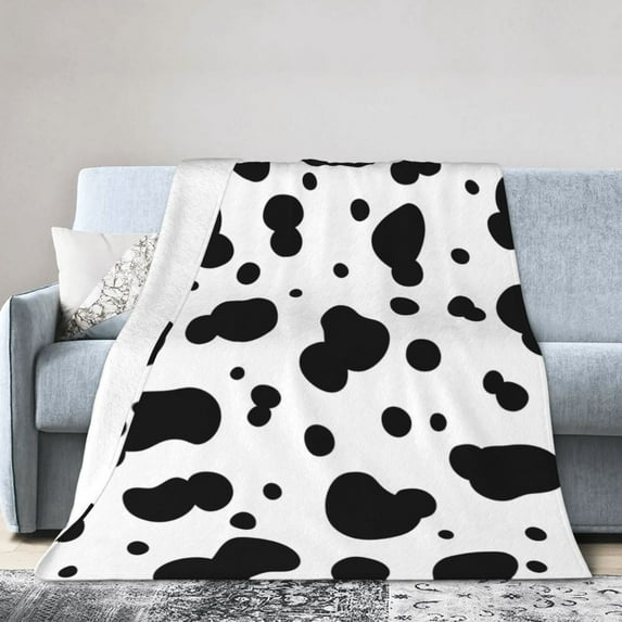 YFYANG Anti-Pilling Ultra-Soft Micro Fleece Cover Blanket for Bed Sofa, Black Cow Pattern Throw Blanket for All Seasons, 60"x50"