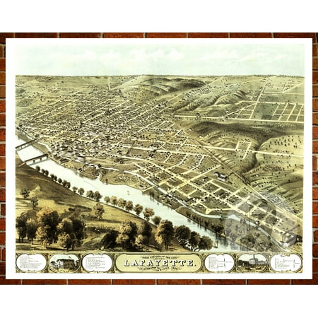 Ted's Vintage Art Map of Lafayette, IN 1868; Old Indiana Decor 18