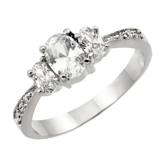 Rhodium Plated Sterling Silver 925 Past Present Future Clear Cubic Zirconia Ring White Female Size 9