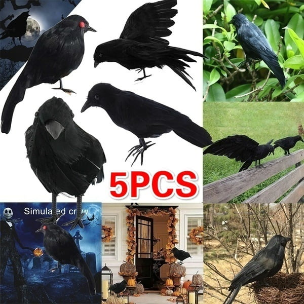 1x Artificial Realistic Woodland Black Crows Birds Garden Home Halloween Decor 