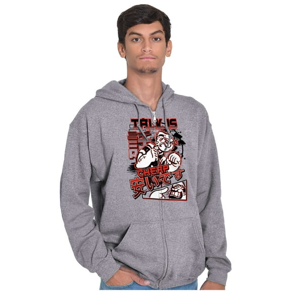 Cool Urban Popeye Talk is Cheap Zip Hoodie Sweatshirt Men Brisco Brands S