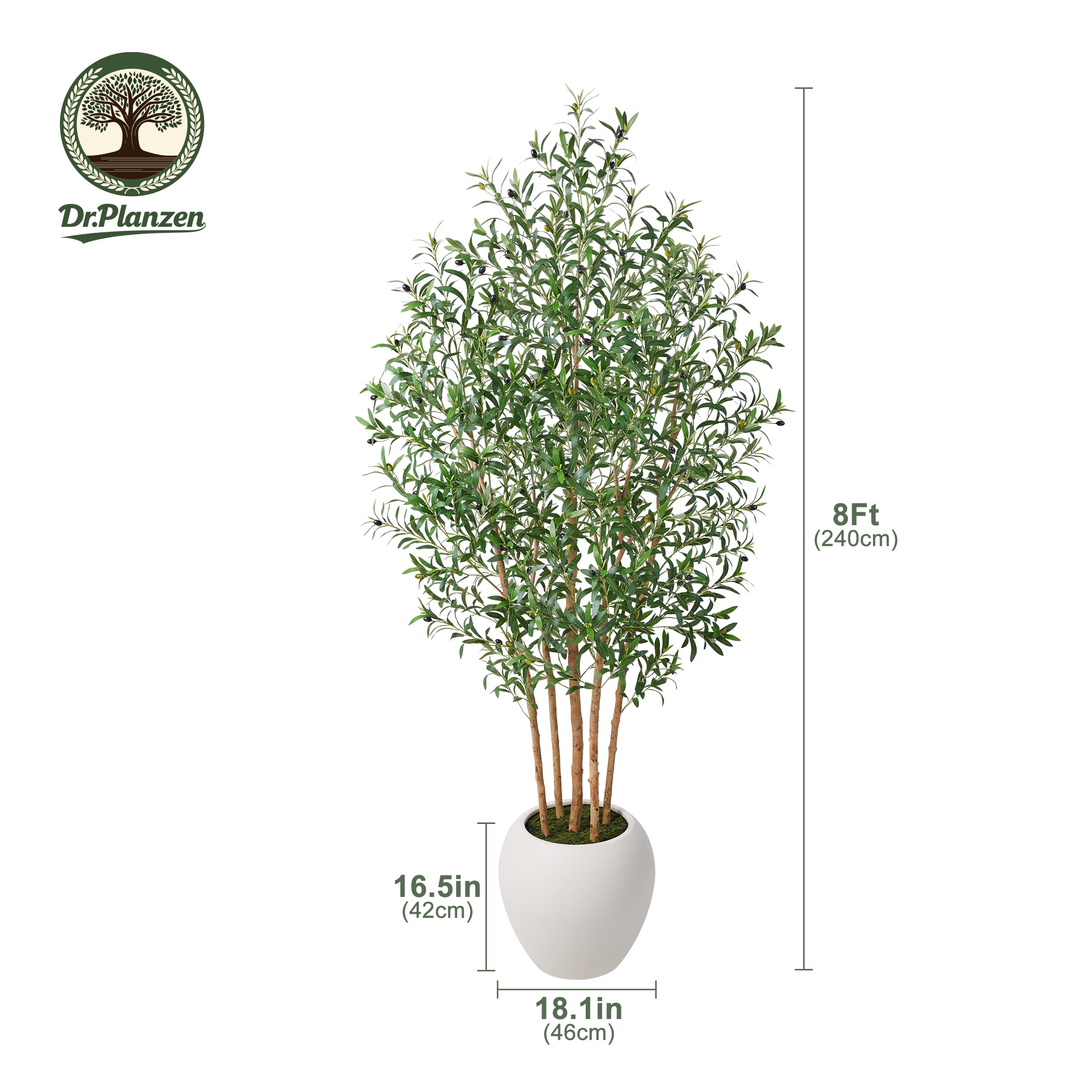 DR.Planzen 8ft Artificial Olive Tree, UV-Resistant, Adjustable