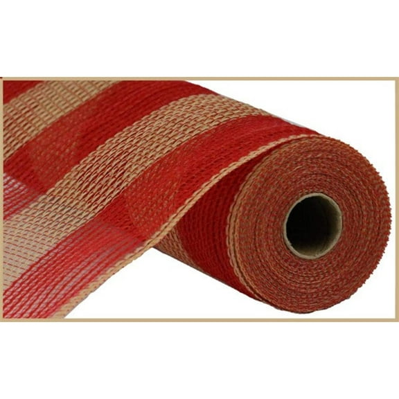 Faux Jute Wide Stripe Mesh: Red/Natural - 21" X 10 Yards (30 feet)