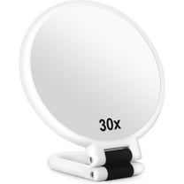 30x Magnifying Mirror, Travel Hand Mirrors with Handle - Double Side Handheld Mirror with 1X 30X Magnification & Adjustable Handle, Hand Held Foldable Travel Mirror for Makeup(Pearl White)