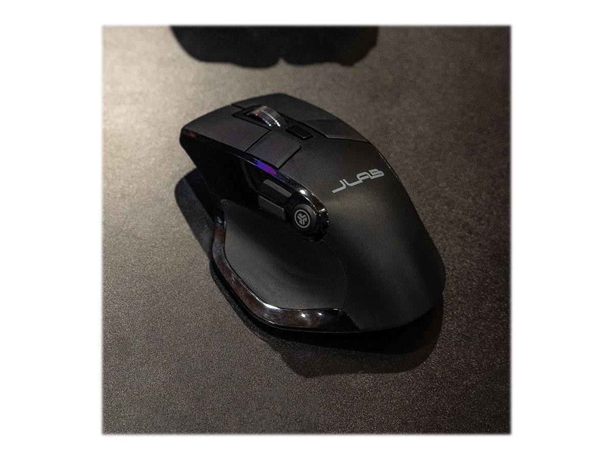JLab Epic  Mouse, Right-Handed,  Optical, 9 buttons, Wireless - 2.4 GHz, Bluetooth 5.2, USB wireless receiver, Black