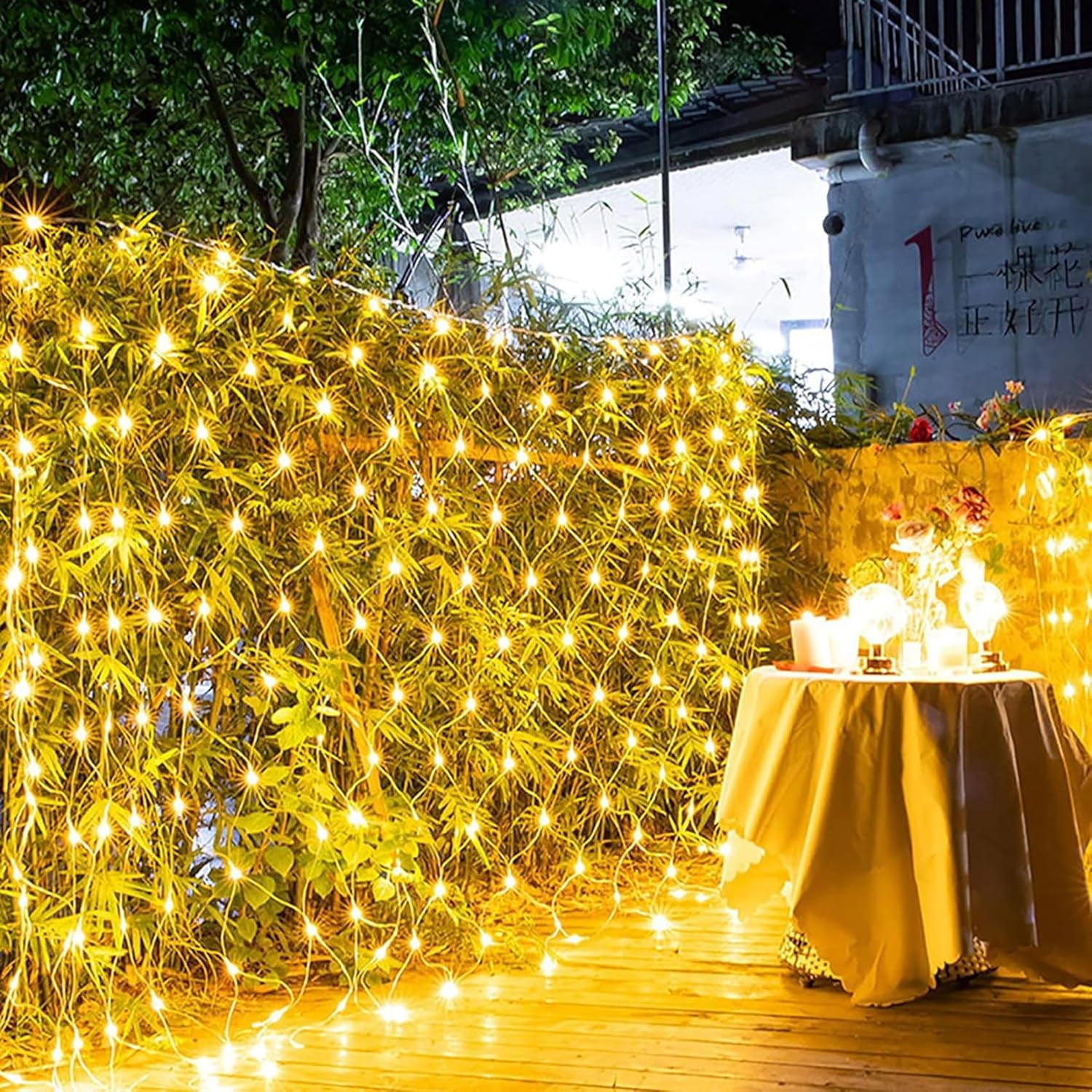 Solar Net Lights Outdoor Garden, 100LED 1.1M X 1.1M Waterproof 8 Modes Solar Mesh Fairy Icicle String Lights for Backyard Patio Gazebo Fence Lounge Party Decoration