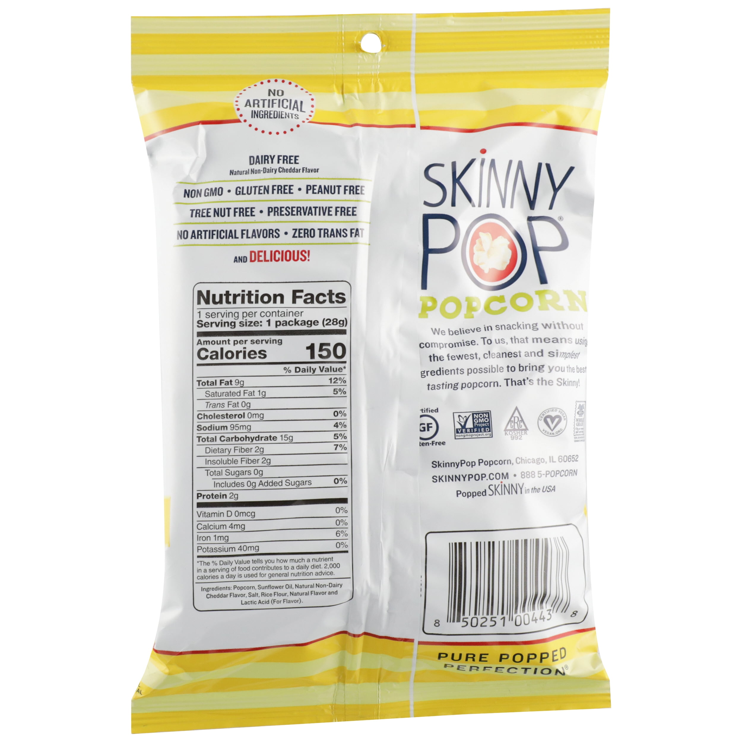 Pack of 12, Skinny Pop White Cheddar Popcorn, 1 oz