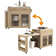 CBJCBJ Kitchen Island with Storage | Expandable Retractable on Wheels 71.65 L | Space-Saving of Island Cart, Beige