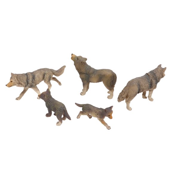 Modelo de animal de simulación, 5 piezas Figura de lobo Modelo de lobo Animal salvaje Juguetes de lobo Claridad notable