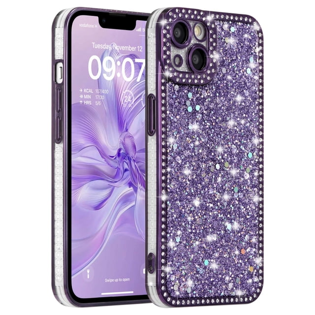 Funda FABSPARK para iPhone 16e 6.1" con Brillo Morado y Diamantes