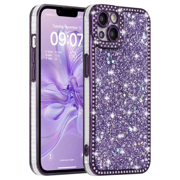 Funda FABSPARK para iPhone 16e 6.1" con Brillo Morado y Diamantes