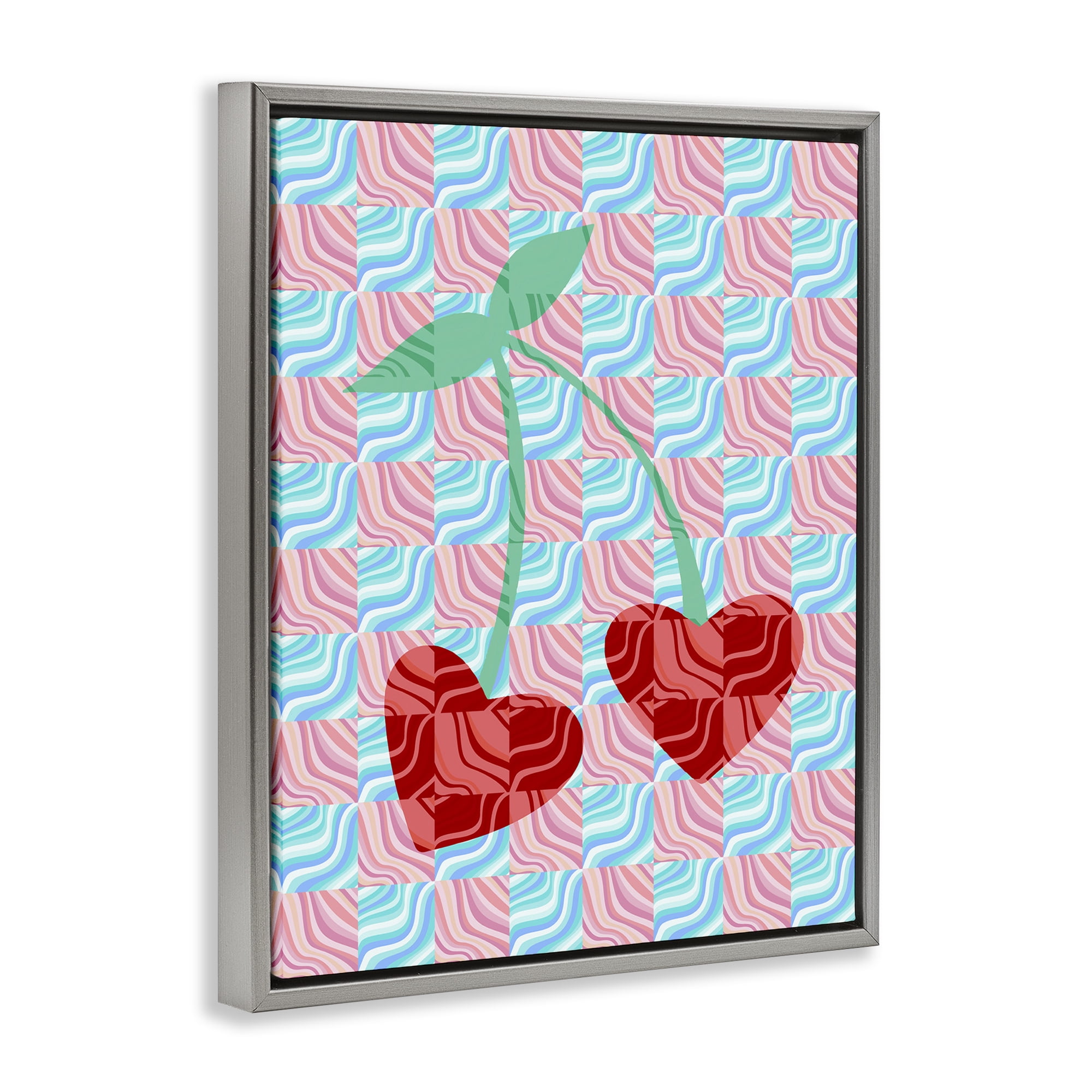 Stupell Industries Groovy Checkered Cherries Food & Beverage Painting Gray Floater Framed Art Print Wall Art, 25 x 31