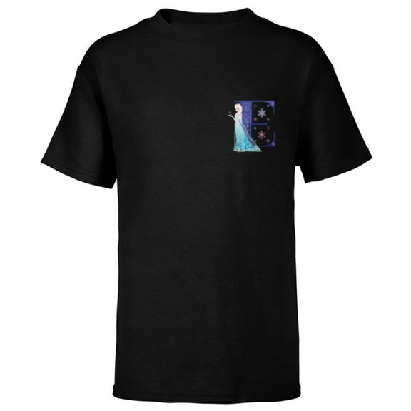 Disney Princess Alphabet Monogram Frozen Letter E for Elsa - Short Sleeve T-Shirt for Kids - Customized-Black
