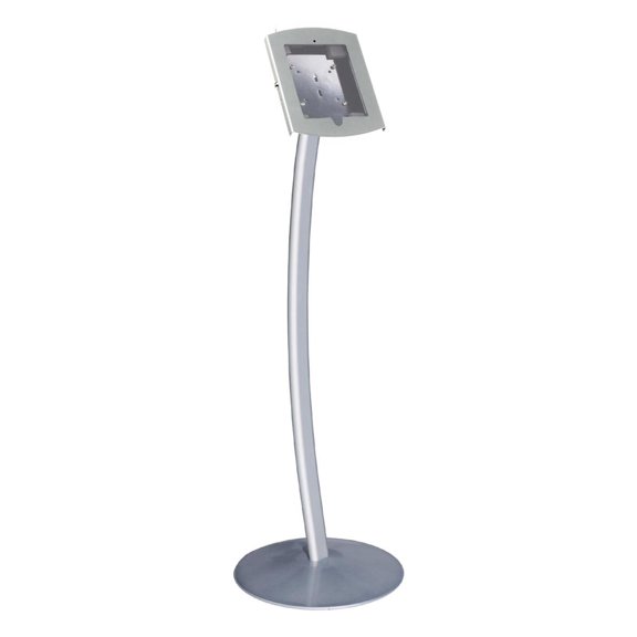 iPad Floor Stand, Locking Enclosure, Exposed Home Button, iPad 2-4 and Air, Credit Card Bracket for POS Stands (Silver Aluminum/Steel) (IPDCMBSV3E)