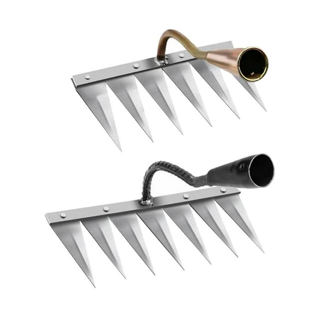 2x Rastrillo de alta resistencia para desherbar, rastrillo, rastrillo para jardín, afloja el suelo, siembra manual 7 Dientes Latón 6 Dientes
