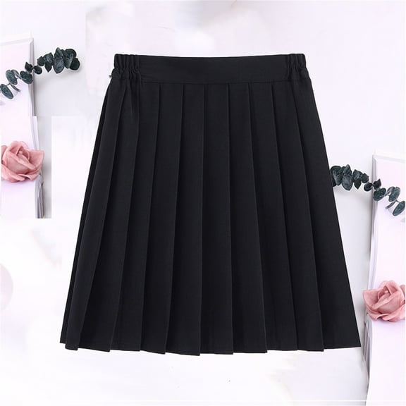 Pleated Skirts for Women School Solid A Line Skirt Academic Style Temperament School Womens Mini Skirt Black XXL