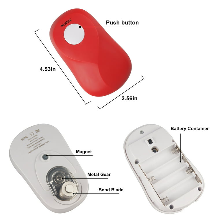 Kratax One Touch Can Opener: Auto Stop When Finished, Ergonomic, Smooth Edge, Food-Safe, Battery Operated Can Opener, Red Electric Can Opener