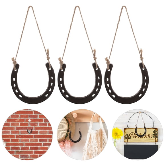 BESTYASH 3Pcs Cast Iron Horseshoe Wall Decor Brown Rustic Western Farmhouse Accent
