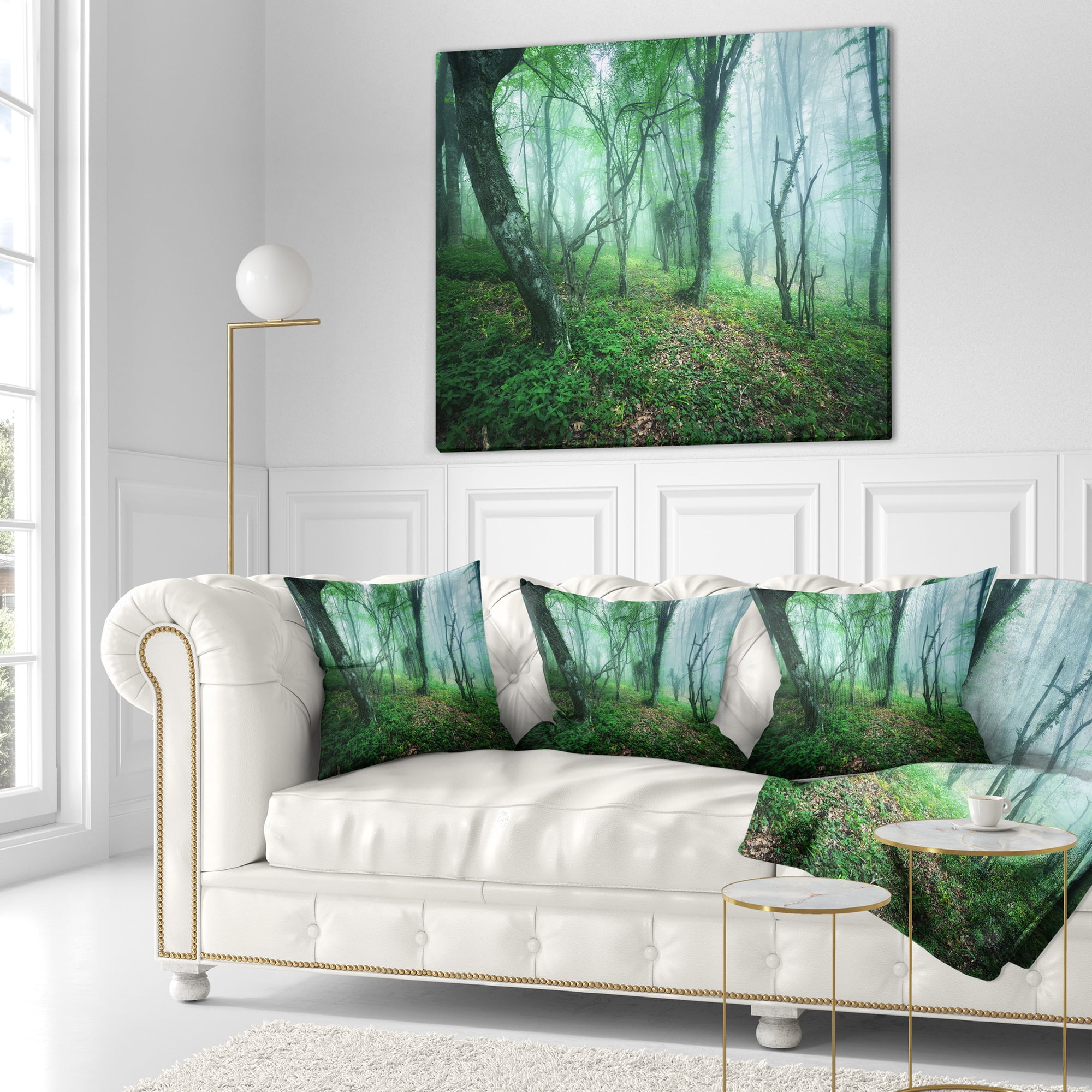 Designart Trail Through Green Forest - Landscape Photography Throw Pillow - 16x16