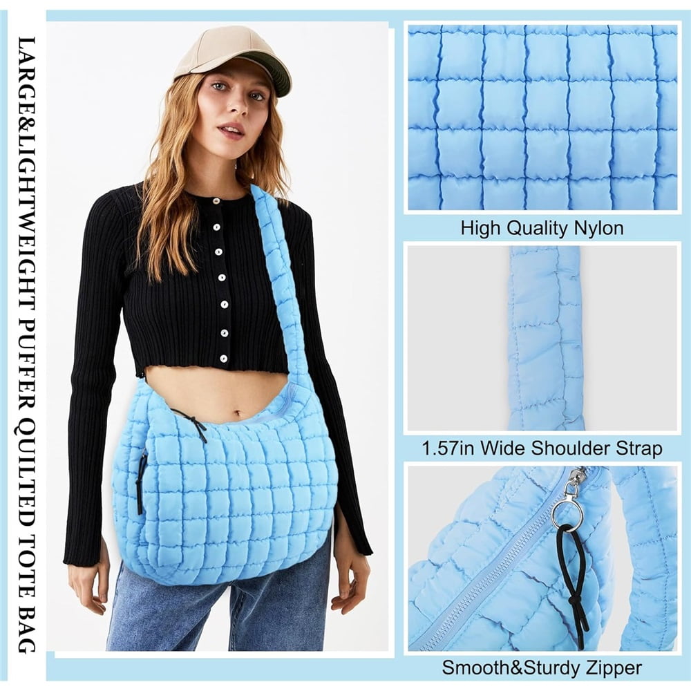 Luxury Soft Quilted Puffer Tote Bag Purse Puffy Crossbody Shoulder Bag for Women,Lightweight Nylon Hobo Bag Puffer Carryall Bag for Women Girl