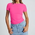 thumbnail image 6 of Pxiakgy Womens Crew Neck Basic Short Sleeve T Shirt Crop T Shirt Girls Summer Pullover Top Thin Round Neck Short Sleeves Slim Fit Tees 2025 Fall Y2K Going Out Crop Tops Cute Tight Shirts F L, 6 of 7