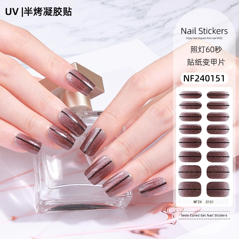 NF240151 Gel Nail Sticker French Butterfly Onion Powder Smudge Uv Light Half-Baked Half-Cured Nail Sticker