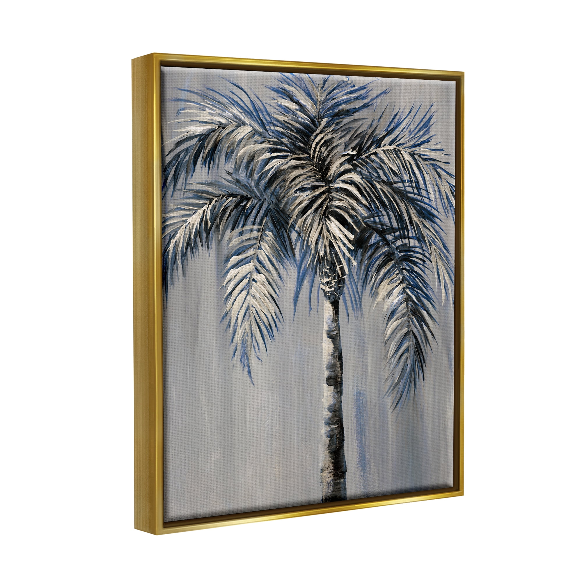 Stupell Industries Grey Palm Tree Painting Nature Painting Gold Floater Framed Art Print Wall Art, 25 x 31