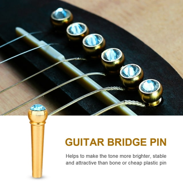 TOPINCN 6Pcs Brass Made Guitar Bridge Pins with Crystal Glass Dot Decor Music Instrument Parts, Musical Instrument Part, Acoustic Guitar Bridge Pin