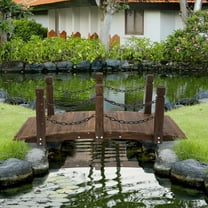 Outsunny 5 ft Wooden Garden Bridge Arc Footbridge with Metal Chain Railings & Solid Fir Construction, Carbonized