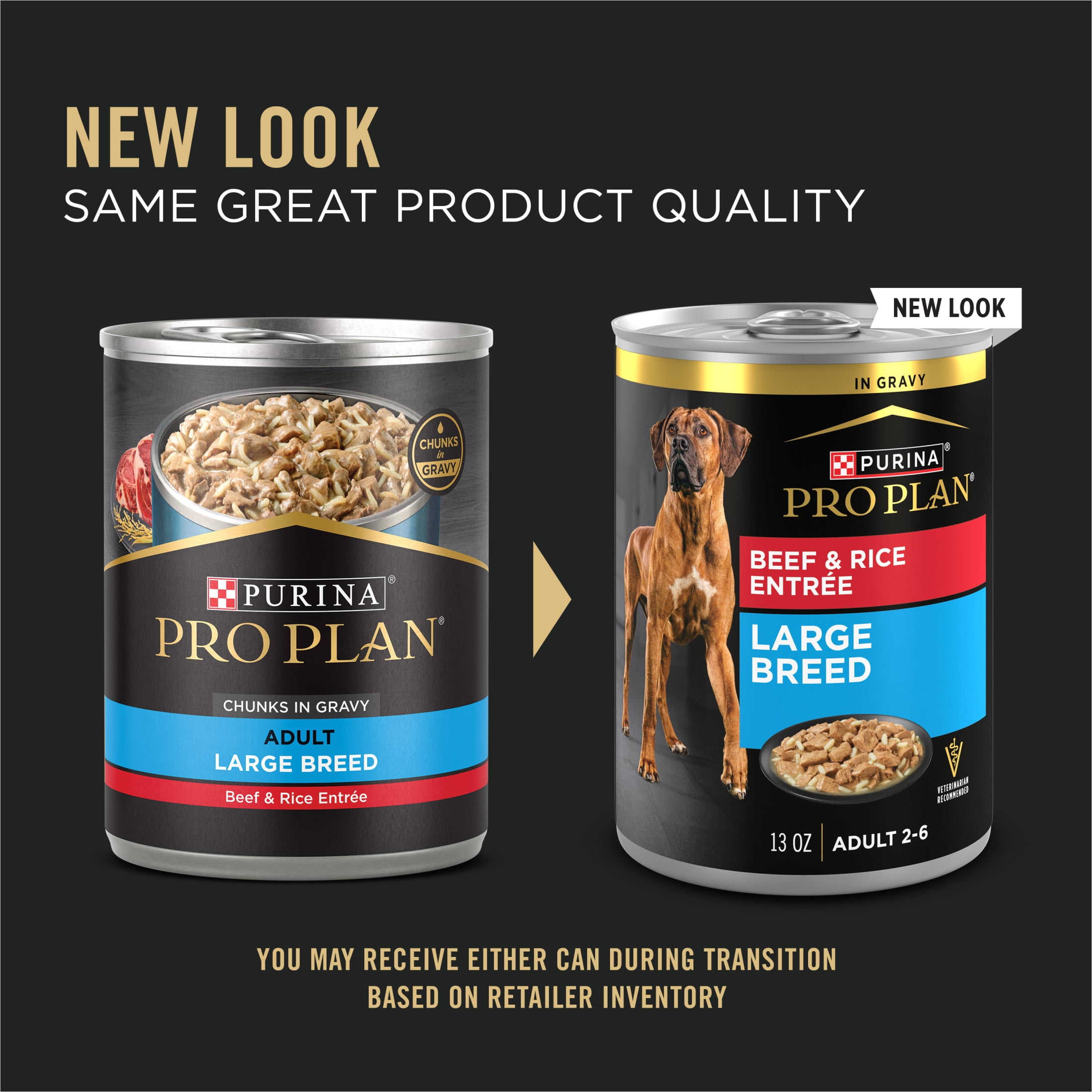 Purina Pro Plan Gravy Large Breed Dog Food, Beef and Rice Entrée, 13 oz Can