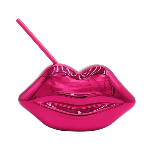 Taza con forma de labio con tapa y tubo Disco de 700 ml para té, café, agua, botella de vaso rosa roja