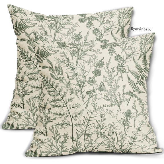 Ryan  Sage Green Floral Pillow Covers Set 2, 20x20 in, Botanical Print Vintage Spring Flower Plant Cream Decorative Throw Pillow Cases Outdoor Farmhouse Cushion Covers Decor for Sofa Couch Bed