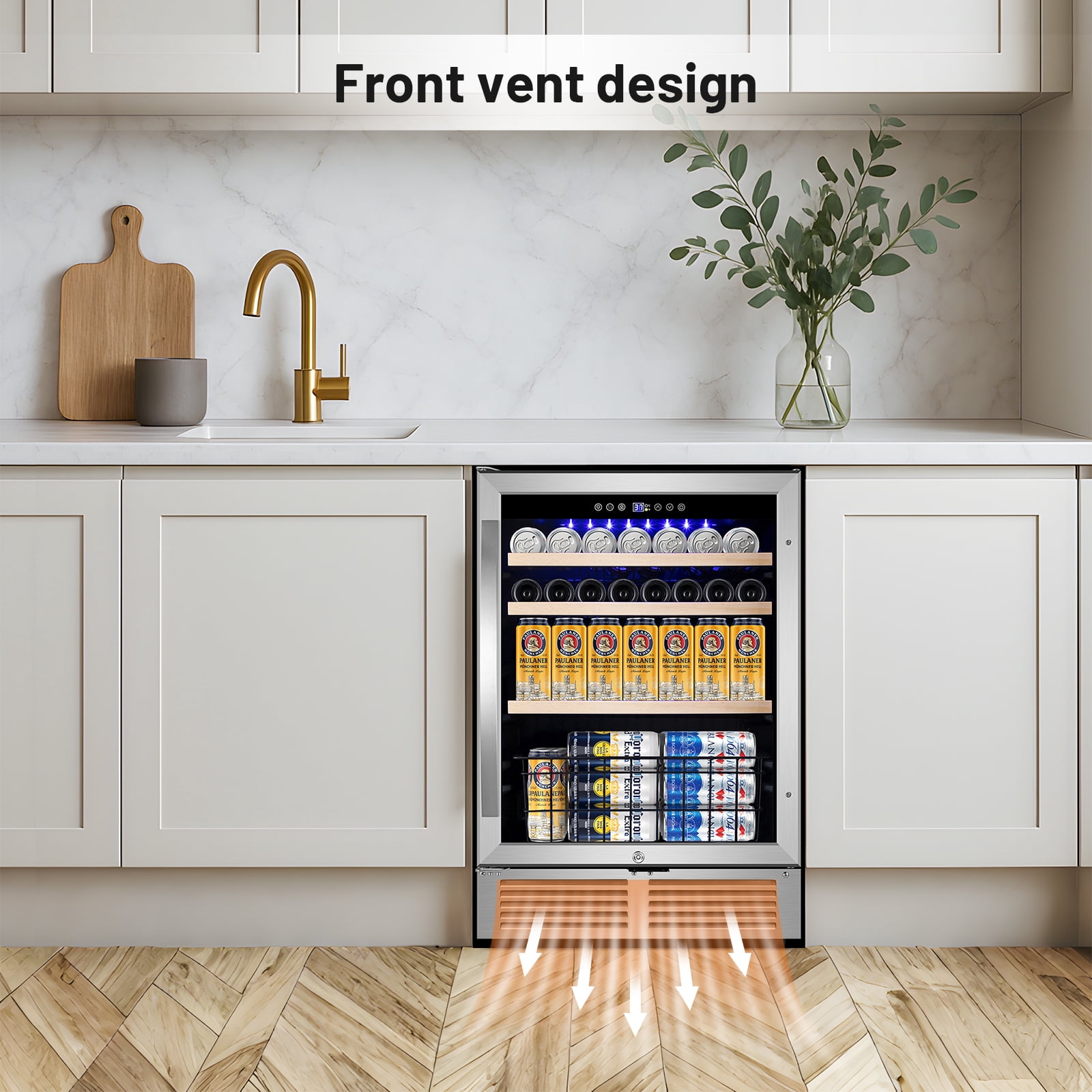TITTLA 24 inch Beverage Refrigerator,180 Cans Under Counter Refrigerator with Glass Door for Kitchen Bar Office,Silver