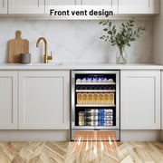 TITTLA 24 inch Beverage Refrigerator,180 Cans Under Counter Refrigerator with Glass Door for Kitchen Bar Office,Silver