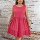 thumbnail image 4 of Vestido Casual Más Tamaño de las Mujeres sin Mangas Cuello Redondo de Poliéster Sólido Vestido de Longitud Regular Más Tamaño Vestido de Línea, 4 of 7