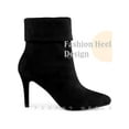 thumbnail image 3 of BLISSFUL STEP Pointed Toe Foldable Slip on Stiletto Heels Ankle Boots For Women Black 8, 3 of 7