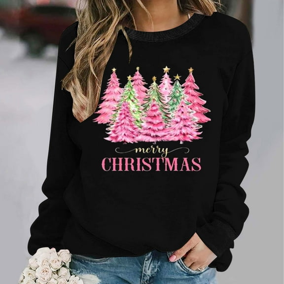 Wancir Womens' Christmas Sweatshirt Merry and Bright Shirts Plaid Christmas Trees Graphic Pullover Long Sleeve Tops