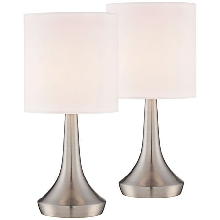 360 Lighting Modern Small Accent Table Lamps 13 High Set Of 2 Touch 360 Lighting Modern Small Accent Table Lamps 13 High Set Of 2 Touch On Off Brushed Steel White Drum Shade For Bedroom Bedside Office