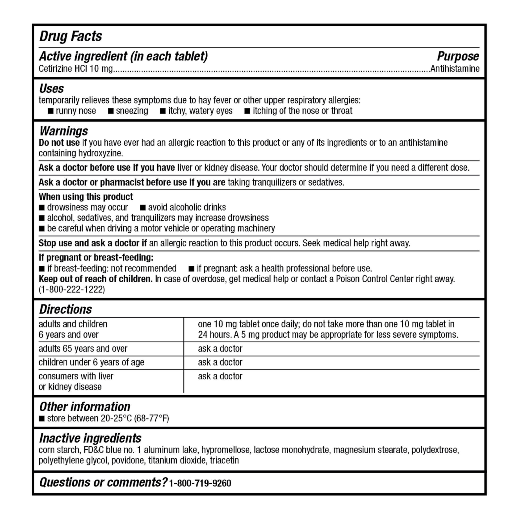 Equate 24 Hour Cetirizine Hydrochloride Allergy Relief Tablets, 10 mg, 365 Count