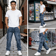 thumbnail image 4 of Men's Straight Leg Stretch Cargo Jeans | Medium Wash Denim | Multi-Pockets | 4-Way Flex | Standard & Big & Tall Sizes | Trendy Casual Jeans for Men, 4 of 7