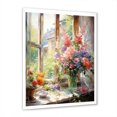 thumbnail image 2 of Designart "French Window View in Orange and Green II" Floral Framed Wall Art - Traditional Pink Window Hallway Framed Wall Art Decor, 2 of 6