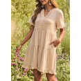 thumbnail image 6 of Womens V Neck Ruffle Short Sleeve Babydoll Mini Dress Casual A Line Dress for Summer, 6 of 13