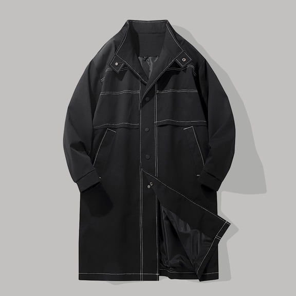 FAOWME Men's Overcoat With Pocket Long Sleeve Lapel Solid Color Butttons Loose Fashion Warm Anorak Jacket For Autumn Winter Outerwear Black L