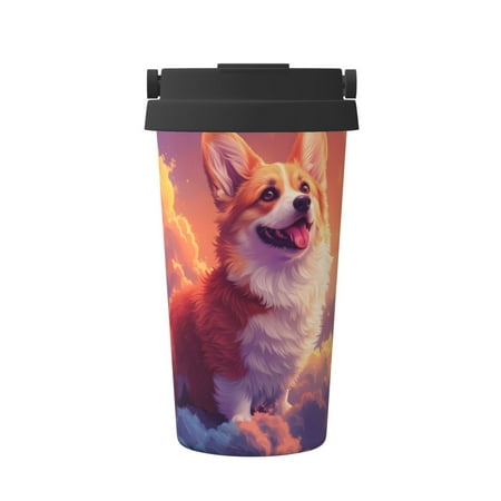 

Xecao Sunset Cloud Corgi Pattern Insulated Coffee Mug with Handle & Flip Thermos Mug Water Bottle Coffee Tumbler Cup